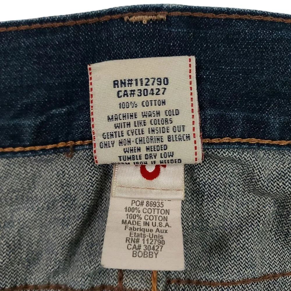 True Religion Bobby Jeans Mens 42x32 Blue Straight Leg Embroidered Retro Y2K